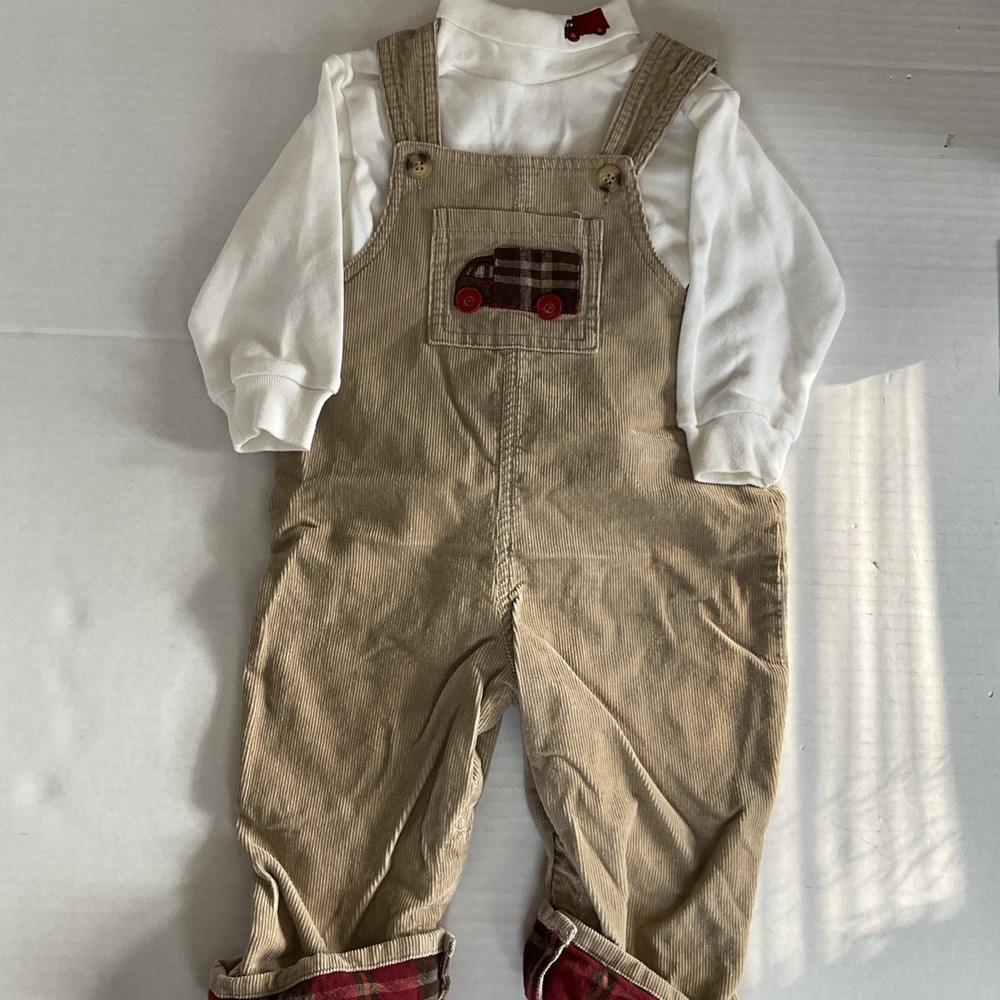 Vintage Goodlad Baby Boy Corduroy Overalls and Shirt Set Brown 18 Months